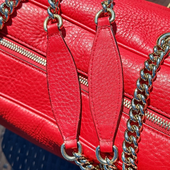 Gucci Soho Red Leather Bag GG Logo Gold Chain Tassel w/Everything - Picture 7 of 14